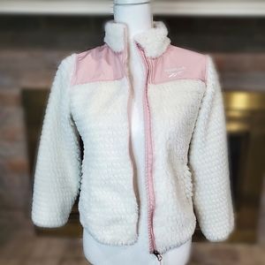 REEBOK Girls Fleece Jacket Cream/Pink Size 10/12